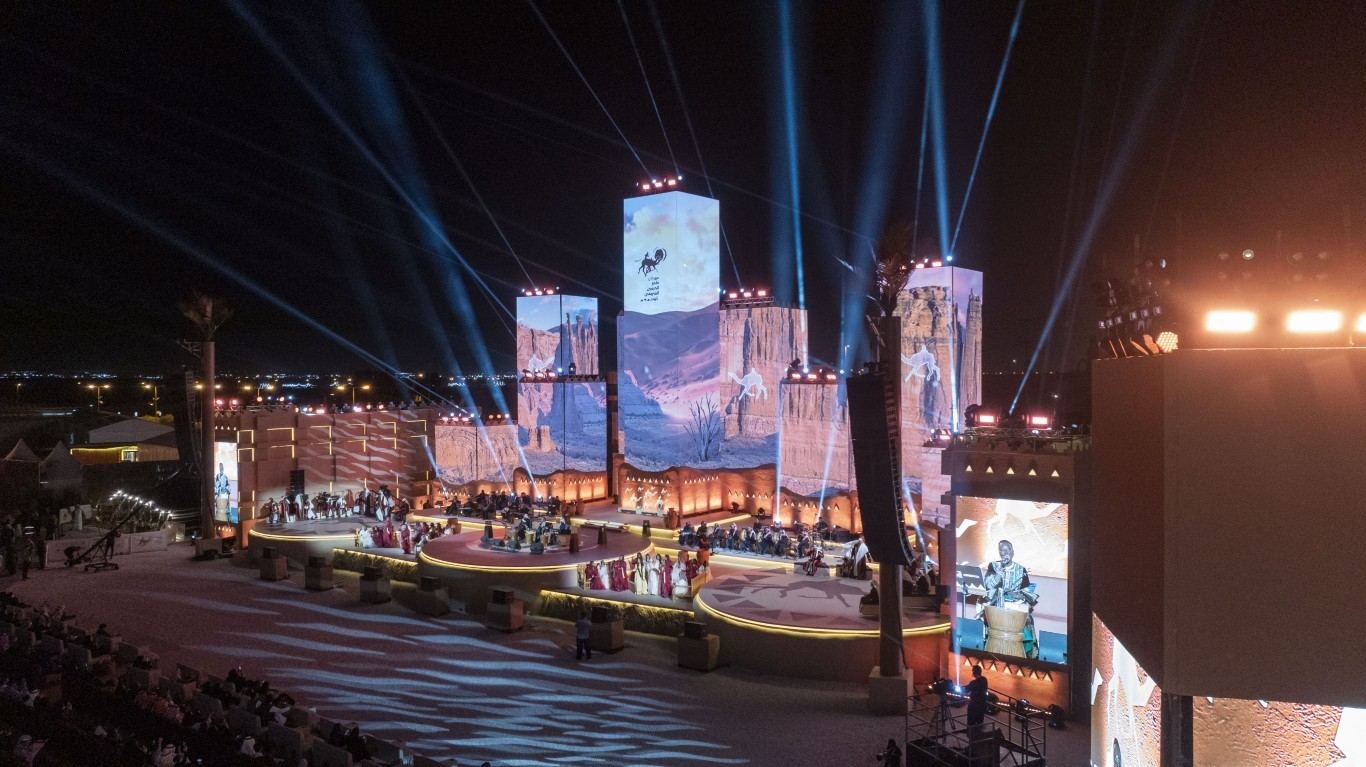 Large-scale projection-mapped stage production at night